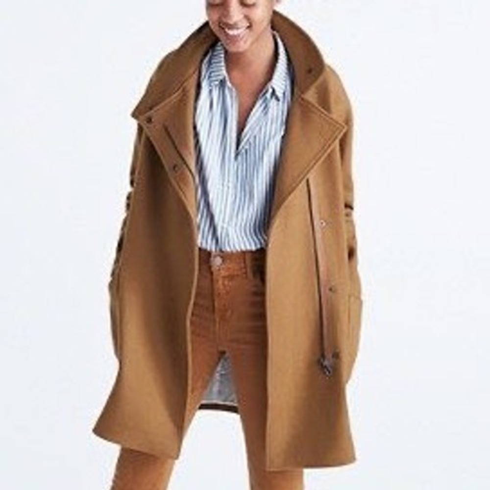 Madewell Minimalist Wool Blend Funnel Neck Coat Women 0 Brown Asymmetric Zip
